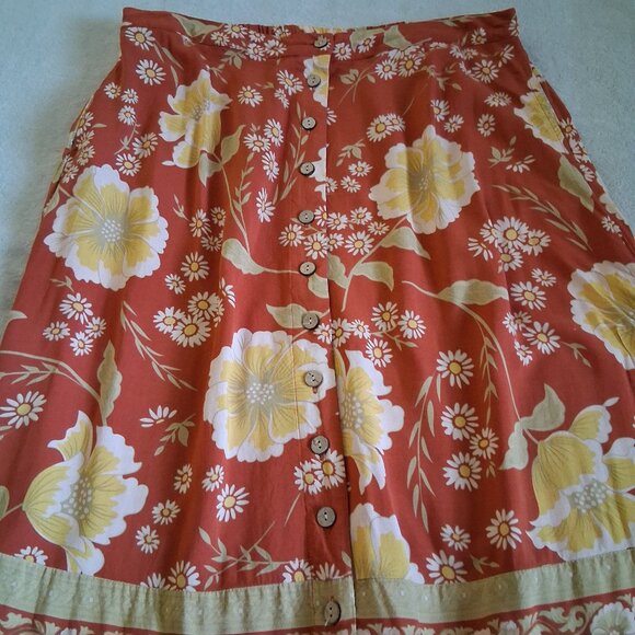 Cynthia Rowley Women's Size Large Burnt Orange Floral Bohemian Midi Skirt - Picture 5 of 12